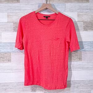 BANANA REPUBLIC 100% Linen Pocket Tee Red Stretch Jersey Knit Womens Small